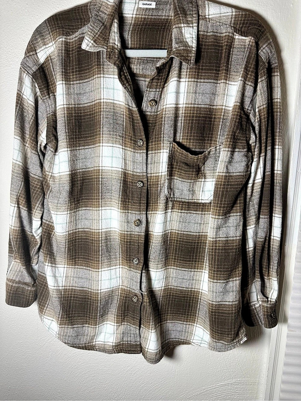 Garage Parker Plaid Button-Up Shirt Brown & White XS/S